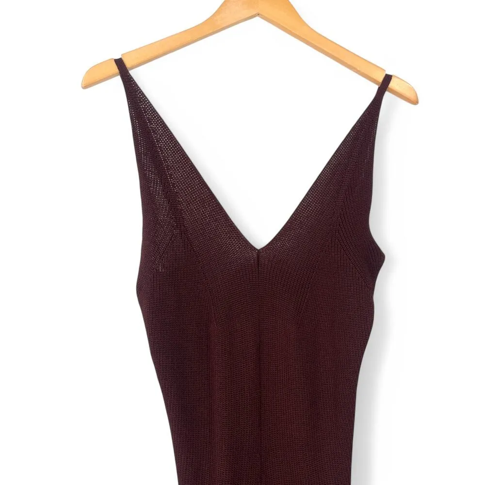 Nwt ZARA | S | Dress Knitwear Collection Long Double V-neck Slip Choc Brown - Image 3