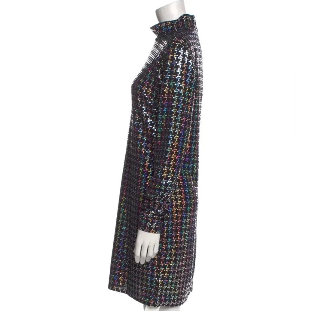 L'Agence Cher Black Holographic Houndstooth Print Mock Turtleneck Stretchy Mini - Image 6