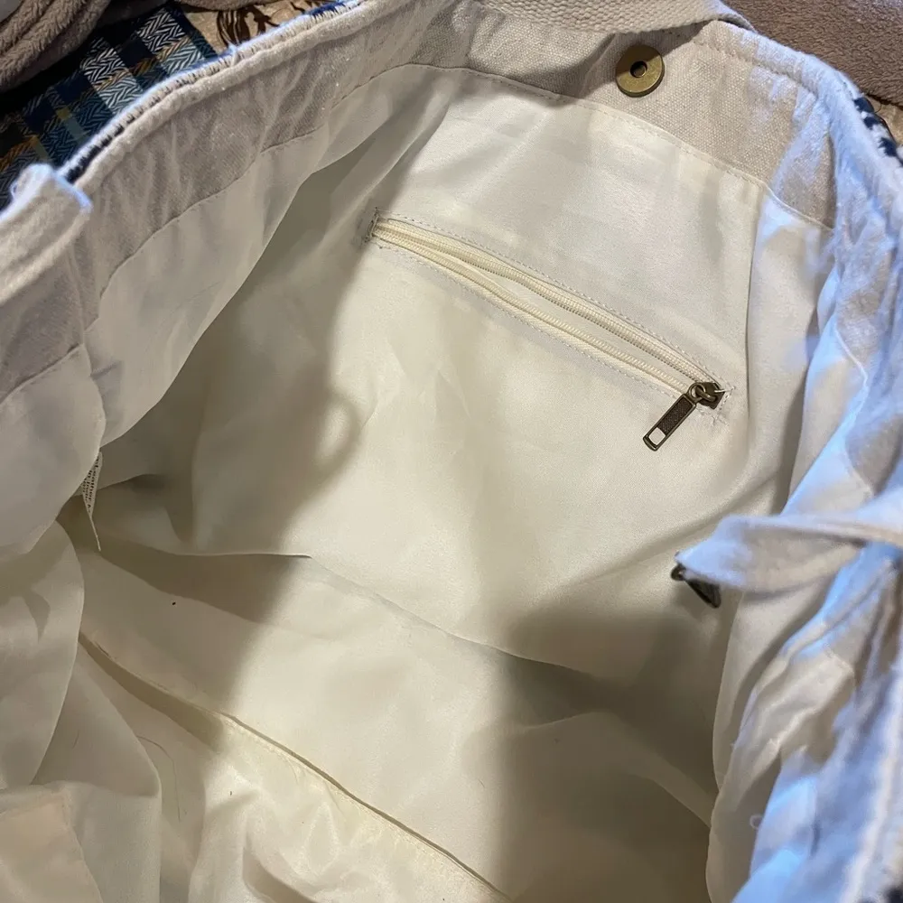 Womens Navy/ Natural Woven Print Fabric Tote Bag used in good condition - Image 8