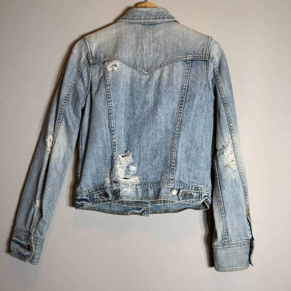 Y2K Abercrombie & Fitch Distressed Denim Jean Jacket Women's Medium Blue Retro - Image 9