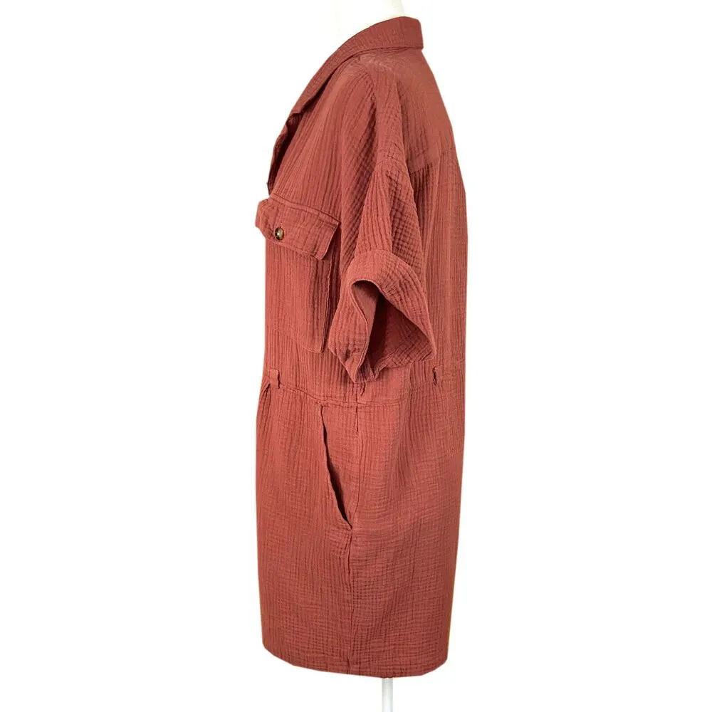 Madewell Lightspun Safari Romper Size L Weathered Brick Cotton Gauze *NO BELT - Image 2