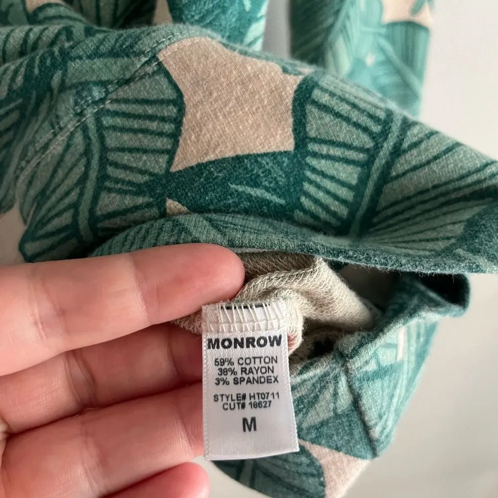Monrow Palm Leaf Sweatshirt Size M Green Beige Crewneck Pullover Tropical Print Size M - Image 6