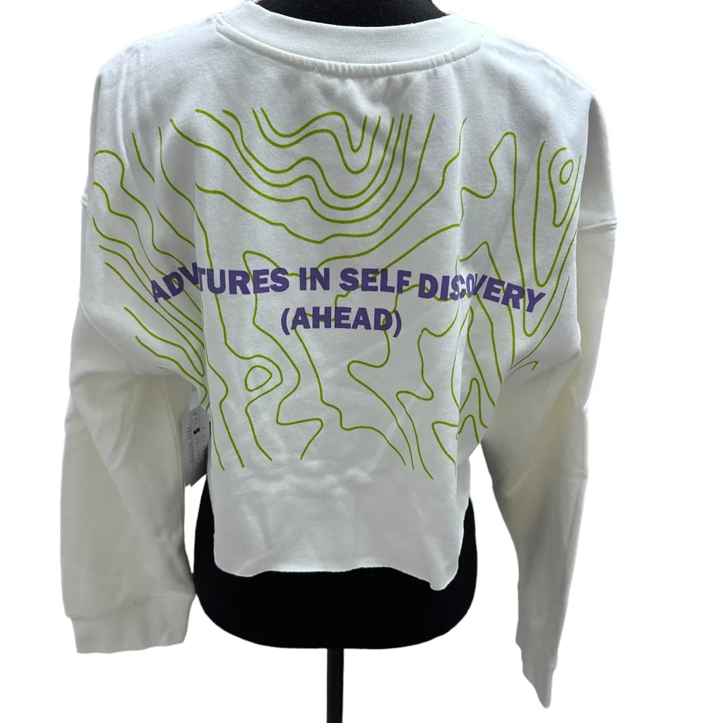 BP. Crop Organic Cotton‎ Sweatshirt Women’s Size Medium White Cropped Graphic - Image 3
