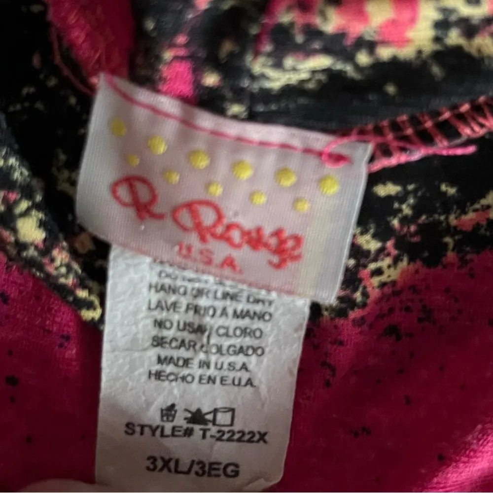 R Rouge Vtg Blouse Size 3XL Pink Yellow Aztec Print Top - Image 7