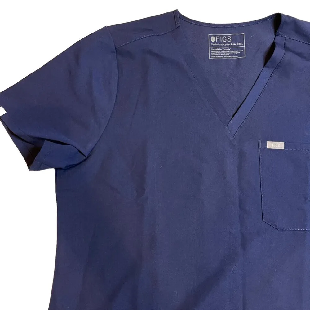 FIGS Technical Collection Navy Blue One Pocket Scrub Top FW1000 Catarina SZ XXL - Image 2