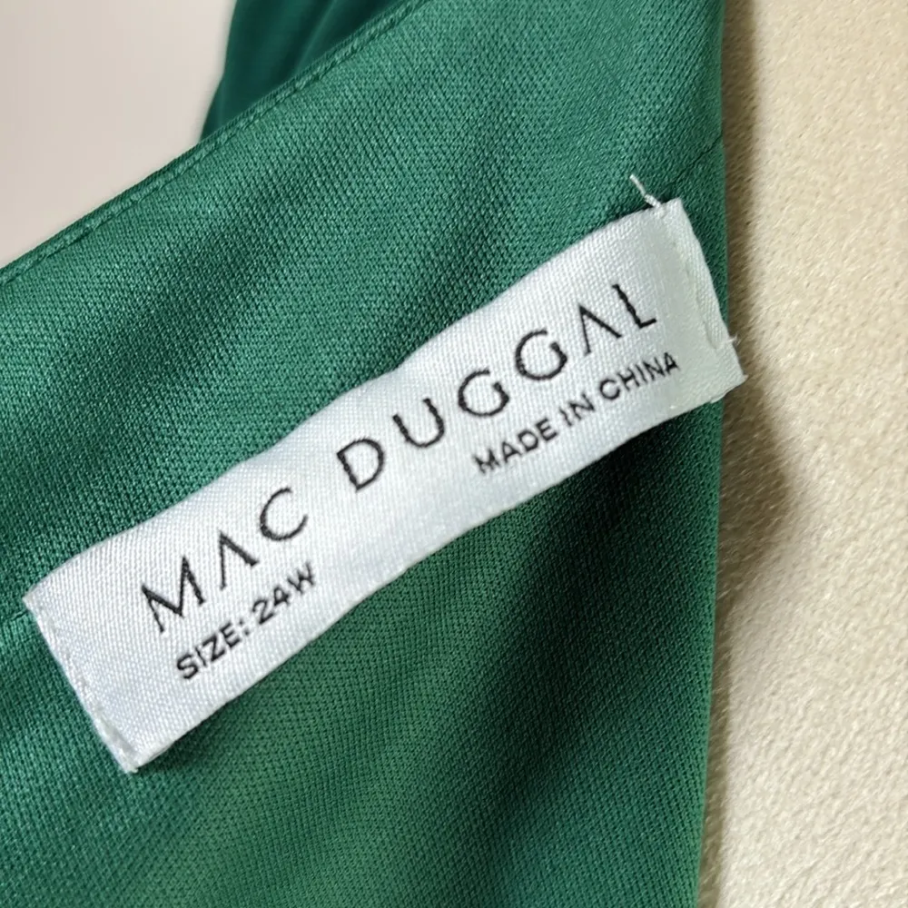 Mac Duggal Plus Size Beaded Belt Jersey Faux Wrap Long Sleeve Gown Green Size 24 - Image 11