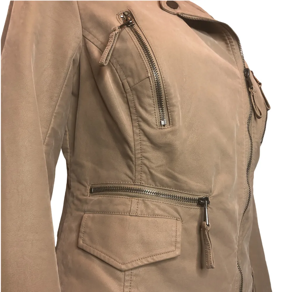 Tan Faux Suede Moto Jacket - Size Medium - Image 3