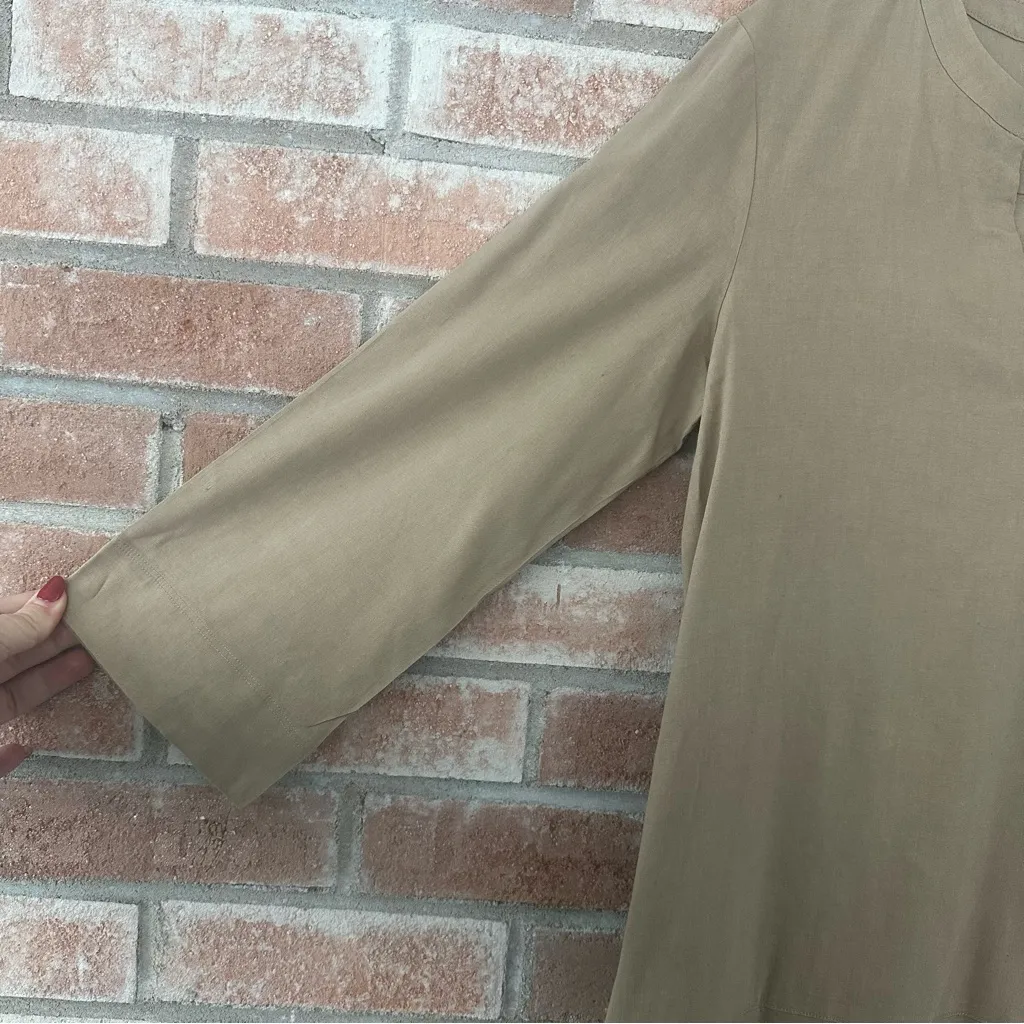 Theory Helda Linen Blend Short Dress Women’s 8 Khaki Tan 3/4 Sleeves Utility - Image 10