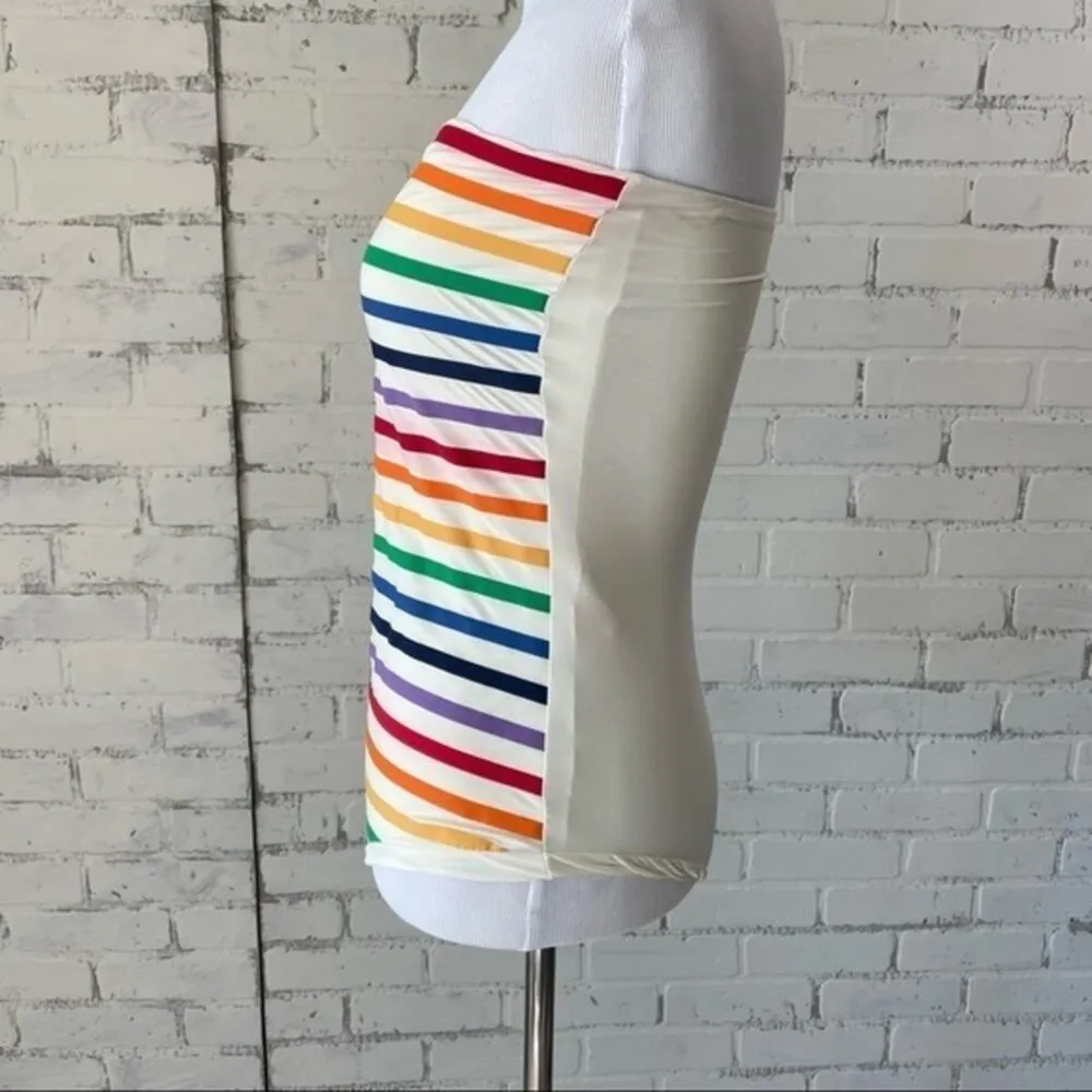 Bandeau Swimsuit One Piece Rio De Janerio Paraty Rainbow Stripe Sz3 $276 Red - Image 11