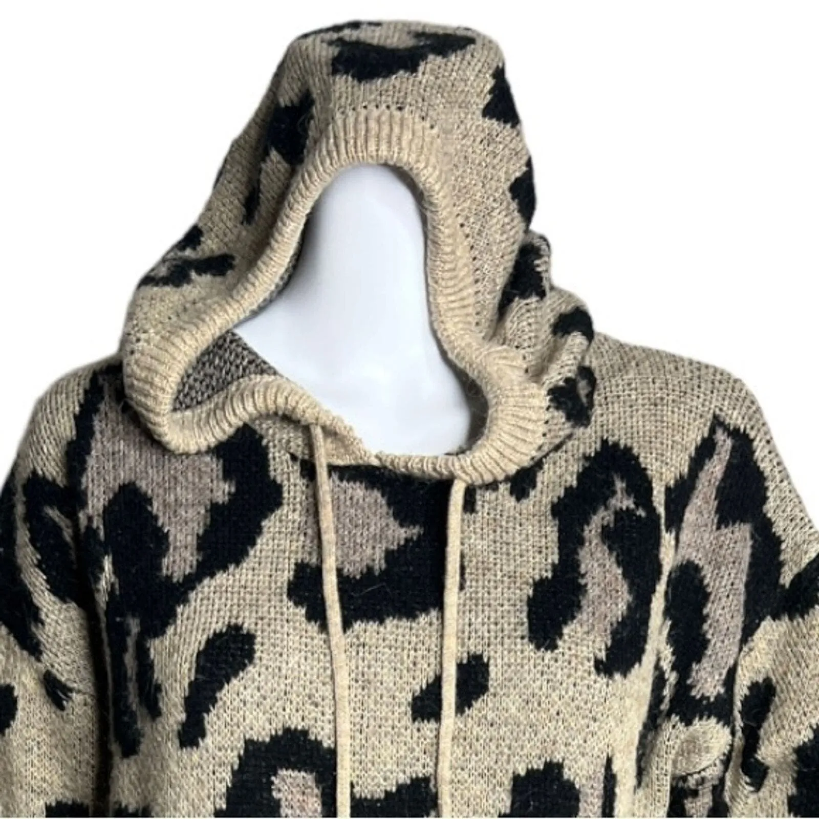 Talulah Sweater Women Small Hooded Brown Black Cheetah Print Leopard Print Fuzzy - Image 4