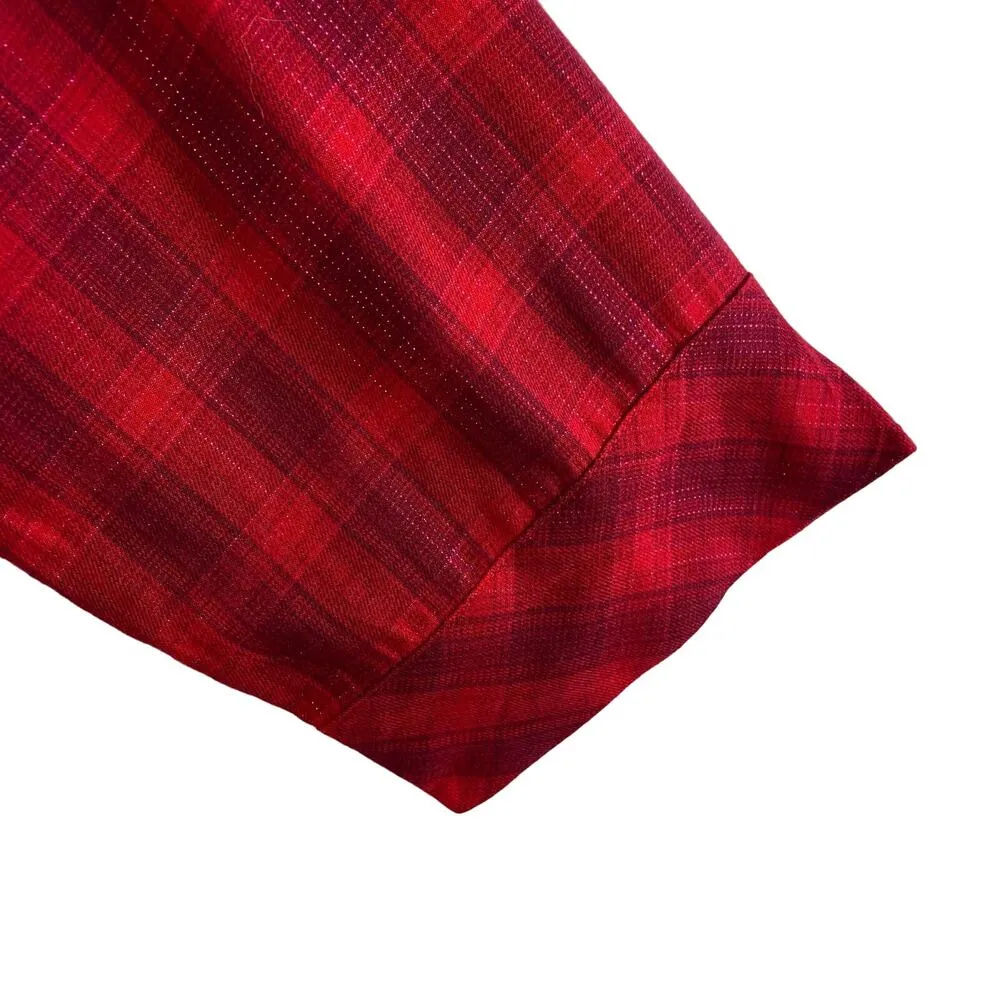 Victoria's Secret Red Plaid Flannel Long Sleeve Collared V-Neck Button Up Size M - Image 3