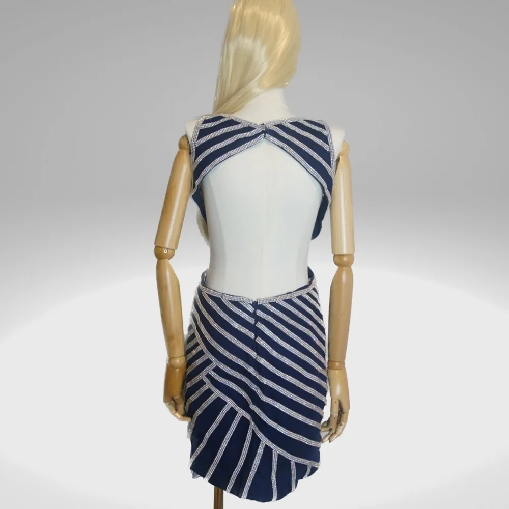 Elegant blue Navy mini dress with silver sparkle stones. Size 6 - Image 4