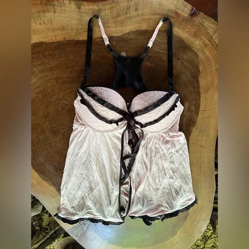 Victoria's Secret 36D Push Up Bra Lingerie Pink Black Babydoll Lace Teddy Gown - Image 2