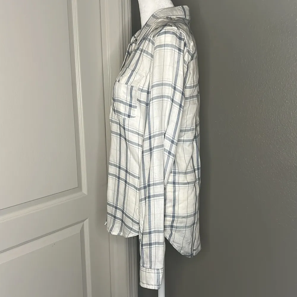 Paige Plaid Button Down Shirt Size Small Wht/Blue/Tan - Image 4