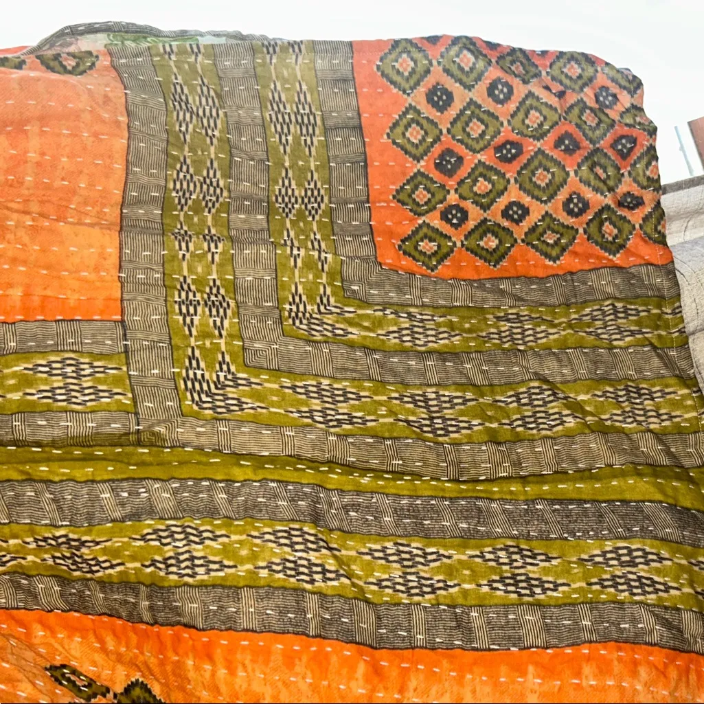 Kantha Bae Orange and Green Patterned kimono Size XL - Image 5