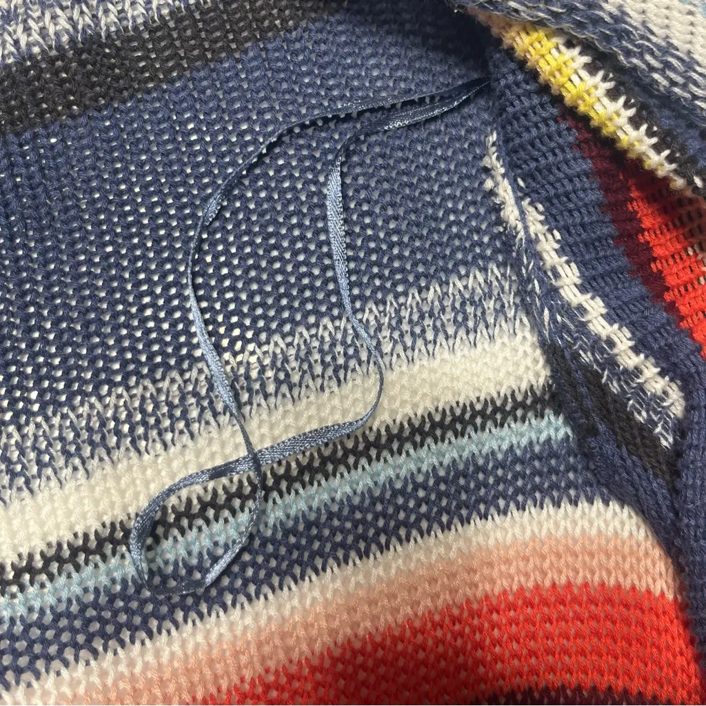 Billabong Women Fringe Cardigan Sweater Med Longline Colorful Stripe Boho Open‎ - Image 13