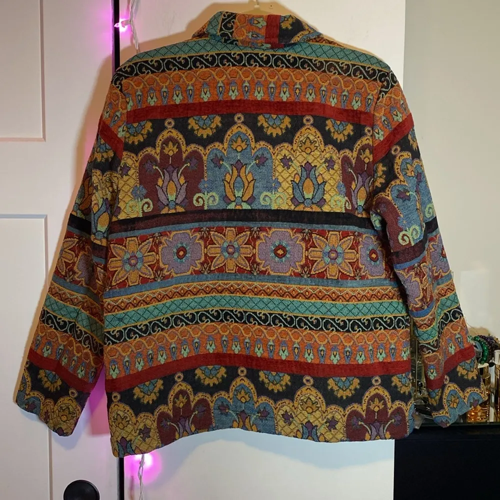 Parisian Works Colorful Tapestry Jacket Vintage Size Medium Red - Image 6