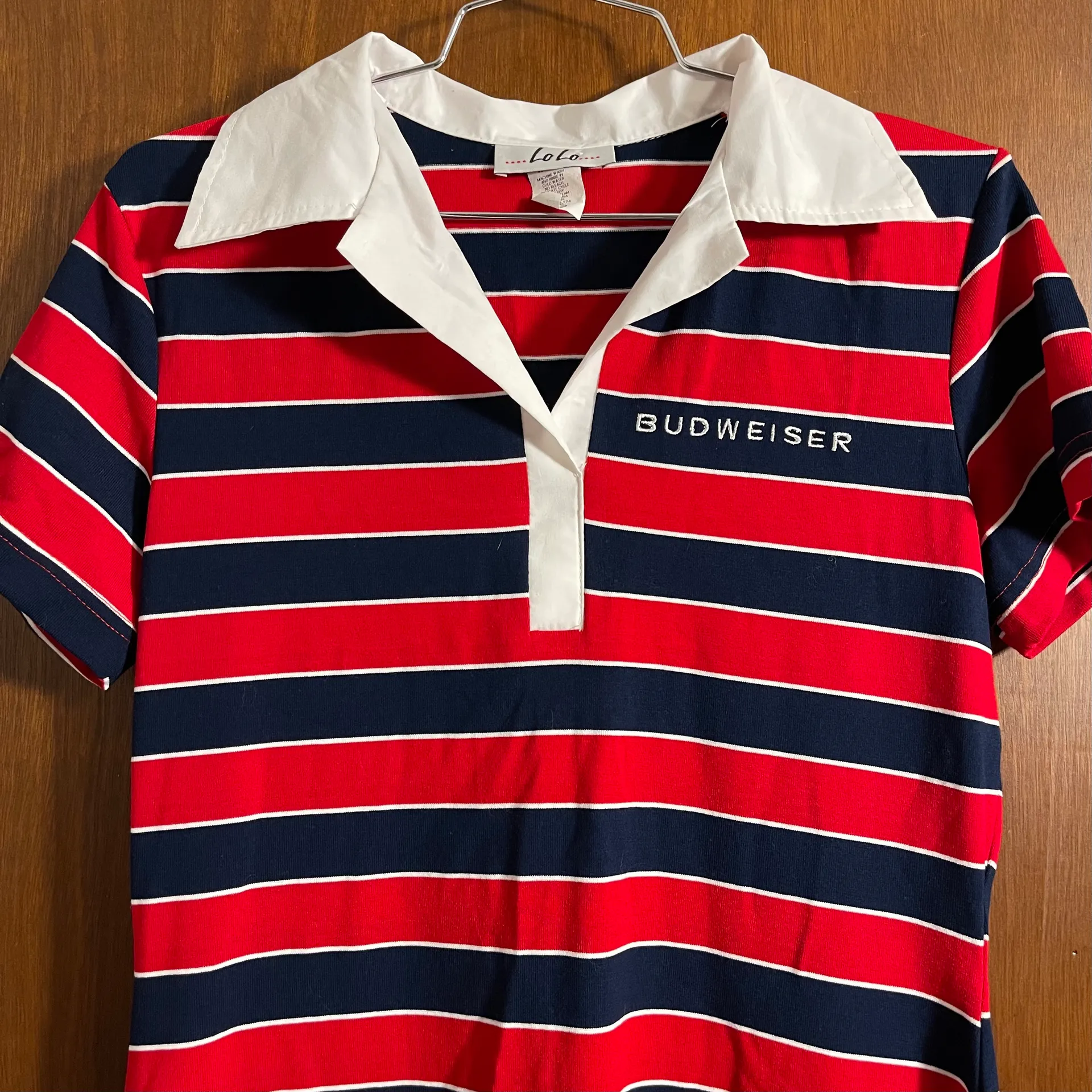 Budweiser Vintage Lolo 1980’s Woman's  Collared Striped Mini Dress - Image 3