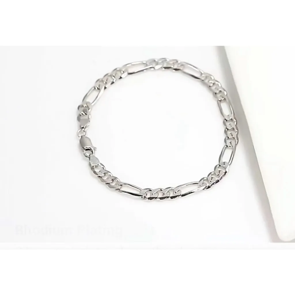 NEW Unisex Rhodium Plated 925‎ Sterling Silver Figaro Chain Bracelet, 8” - Image 5