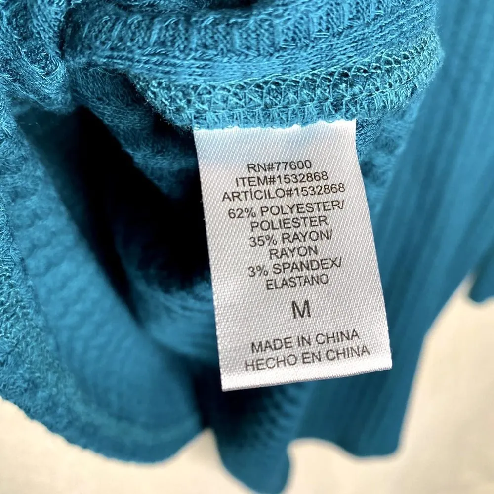 Chaser Waffle Knit Thermal Long Sleeve Hoodie Blue Medium Drop Shoulder Sweater - Image 6