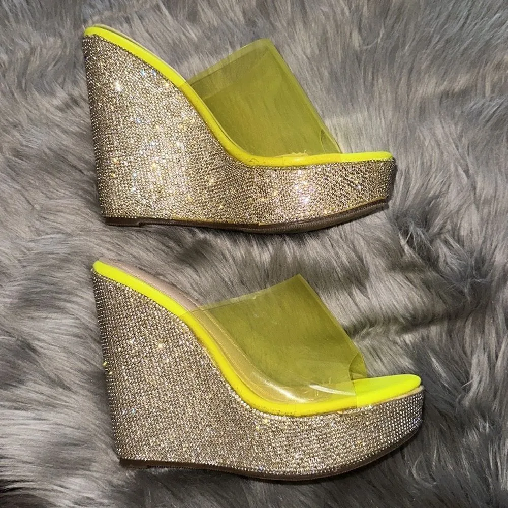Chase + Chloe rhinestone platforms. Neon yellow and clear. Size 7.5 - Image 3