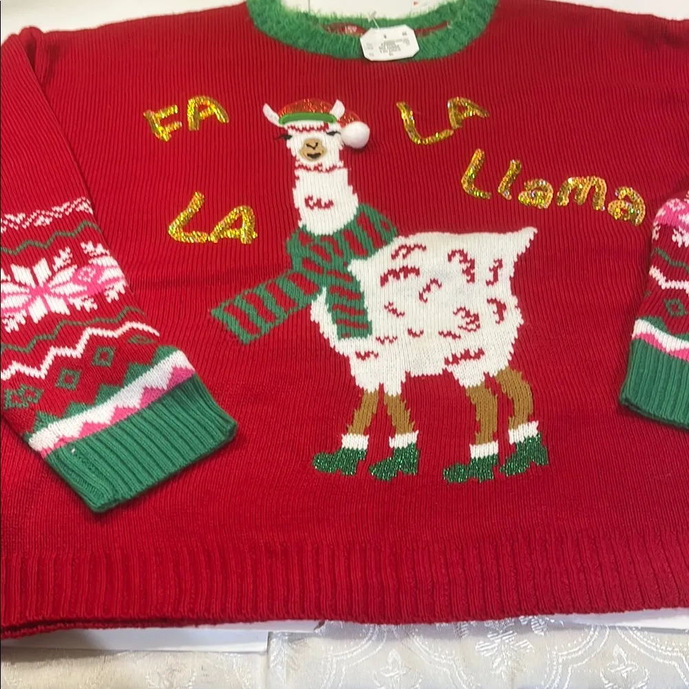 Festive Red Llama Sweater Christmas sweater Size XL - Image 2