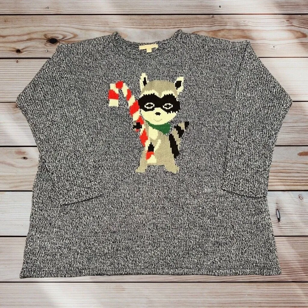 Plus Holiday Christmas RACOON SWEATER 18/20 Marbled Knit Woman Within - Image 1