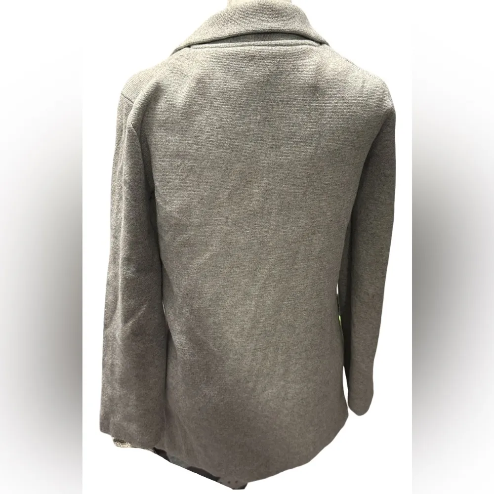 Magaschoni Women XS Grey Wool Blend Open Front Knit Sweater Blazer Jacket Pocket - Image 2