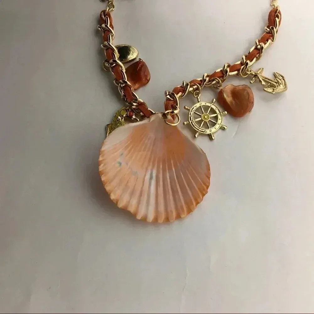 Gold Tone Orange‎ Seashell Charm Necklace Orange - Image 4