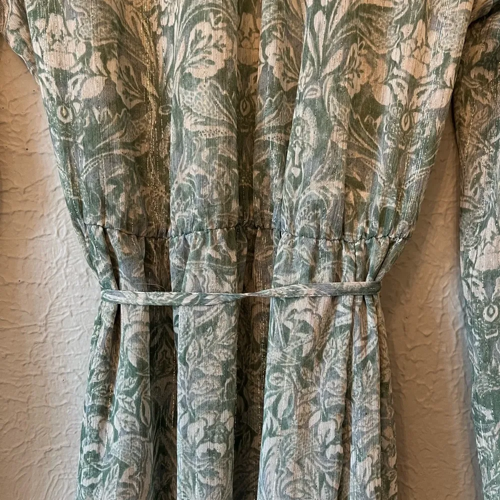 Floral Metallic Tie Waist Long Sleeve Midi Slip Over Dress  
Halogen NWOT - Image 8