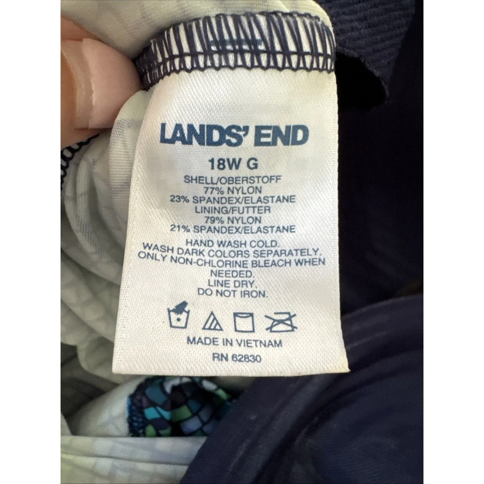 Lands' End Swim Suit Tankini Top. Size 18W G Blue Mosaic Water Tile Underwire - Image 3