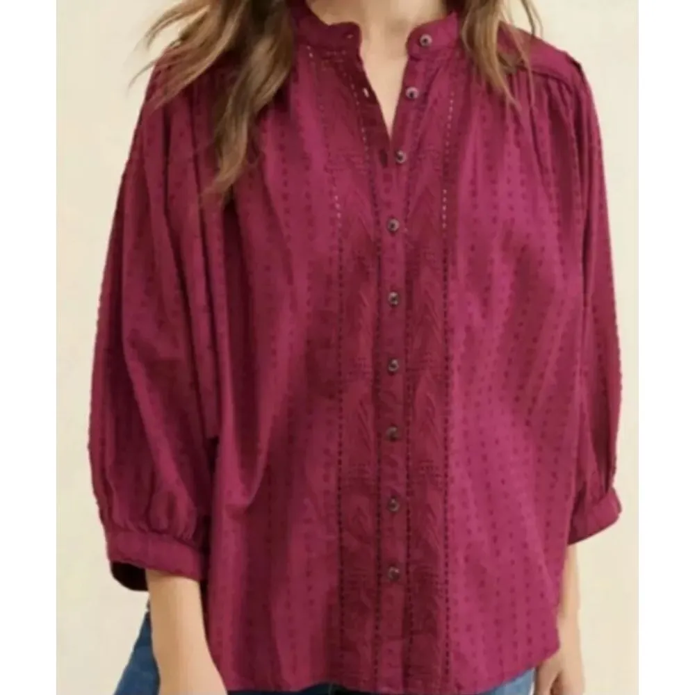 Pilcro by Anthropologie Tavi magenta button down oversized blouse top size xs Red - Image 5
