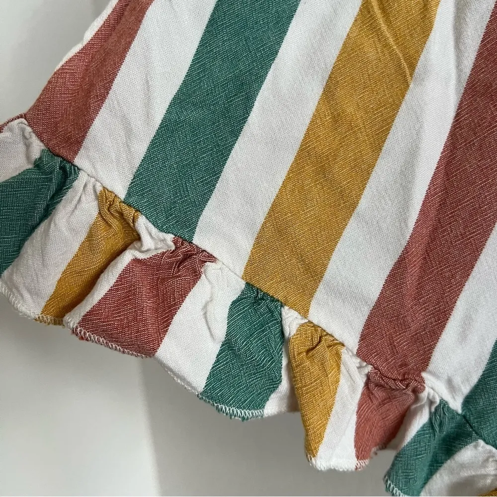 American Eagle Vertical Stripe Ruffle Hem Colorful Print Elastic Waist Medium - Image 5