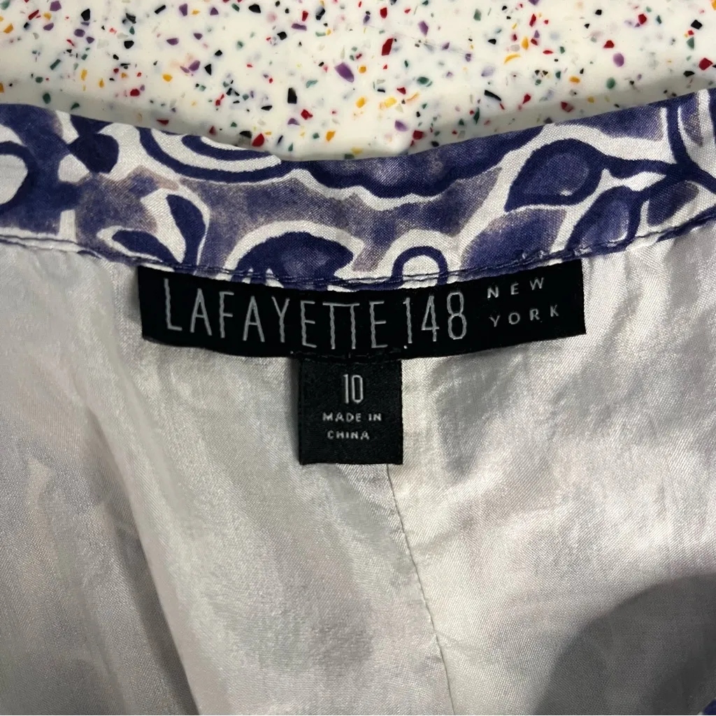 Lafayette 148 Blue White Floral Silk A - Image 3