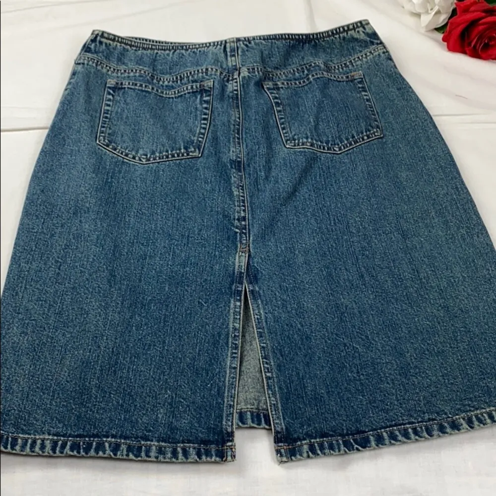 Loft Denim Jean Skirt Criss Stitch Floral Design 6 - Image 7