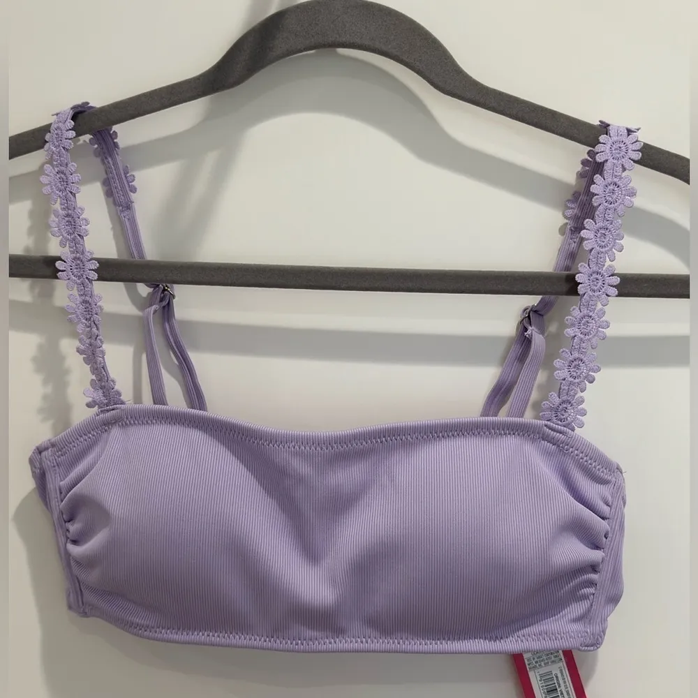 Xhilaration Ribbed Lilac Purple Daisy Bikini Top Bandeau Medium Coquette Beach - Image 2