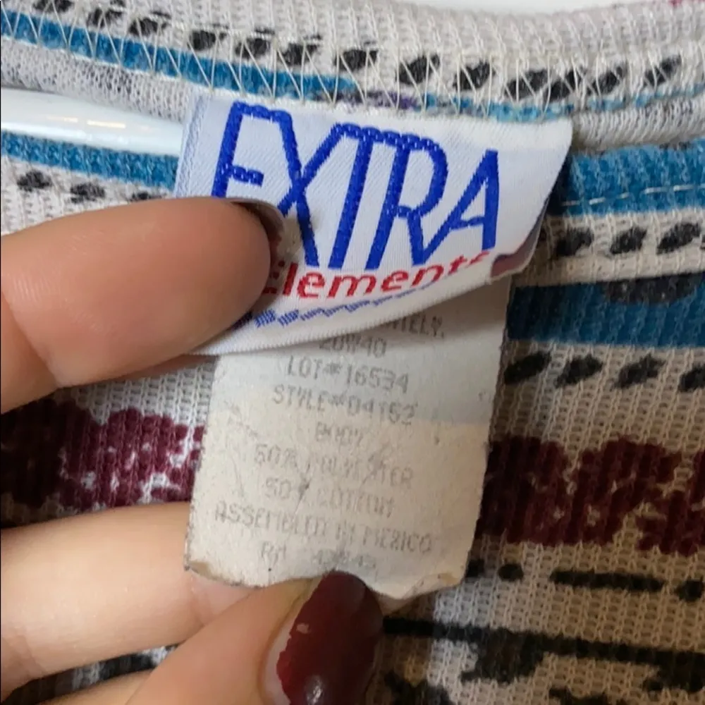 VINTAGE PAISLEY THERMAL TUNIC LONG SLEEVE Blue Size L - Image 3