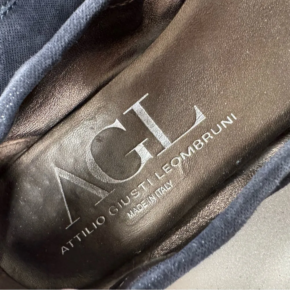 AGL Blue Suede Cap Toe Slip On Ballet Flats Womens 7.5 Fall Luxury Shoes Leather - Image 2