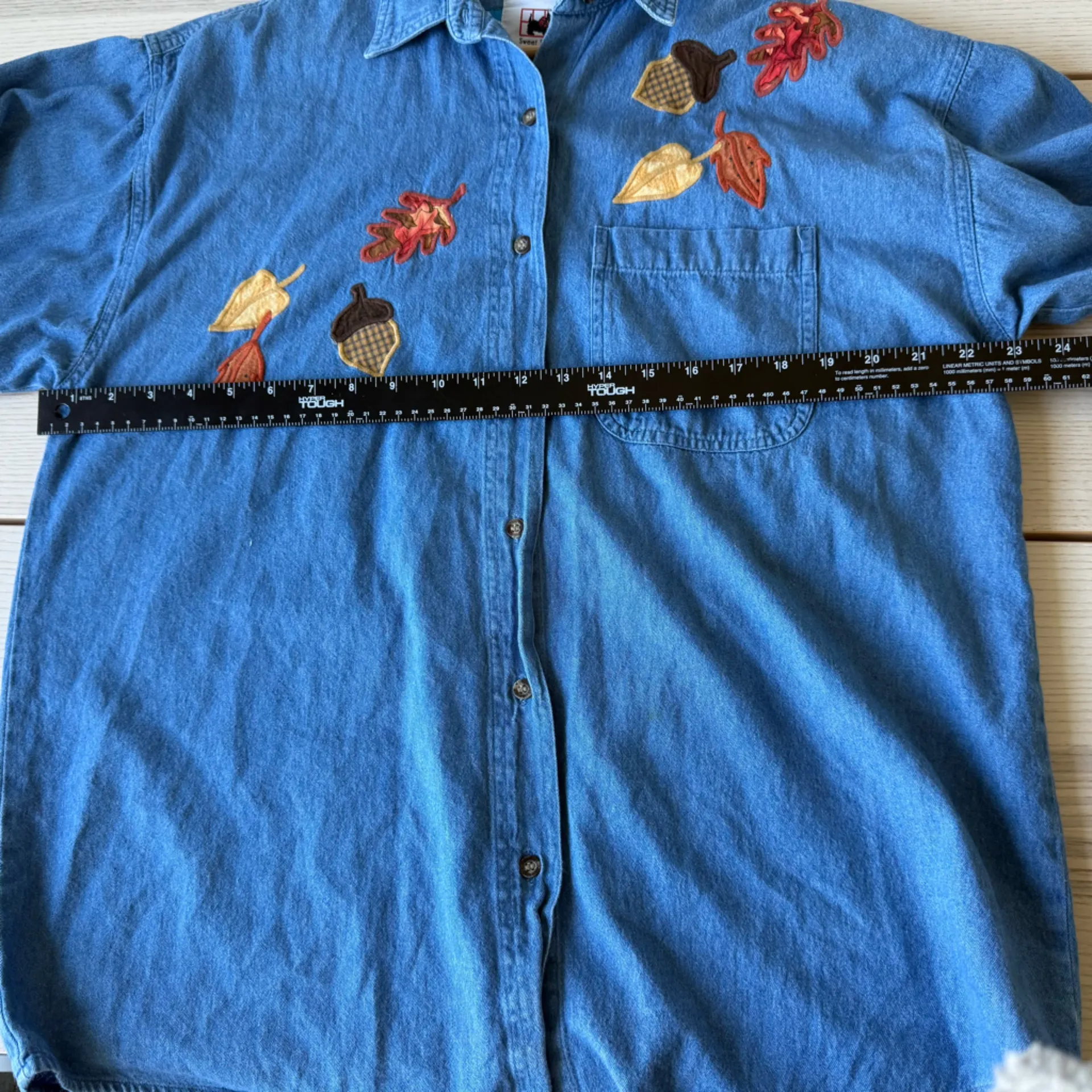 Fall leaves denim Shirt with Leaf long sleeve Embroidery rare size L Blue Size L - Image 9