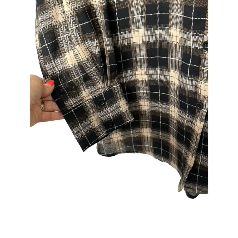 PrettyLittleThing Brown & Tan Plaid Long Sleeve Oversize Button-Up Top Sz 8 - Image 3