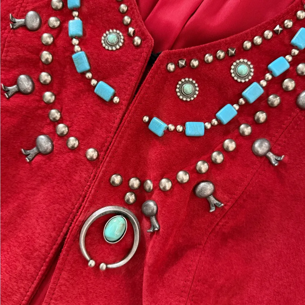 Double D Ranch Red Suede Blazer with Blue Accents - Image 3