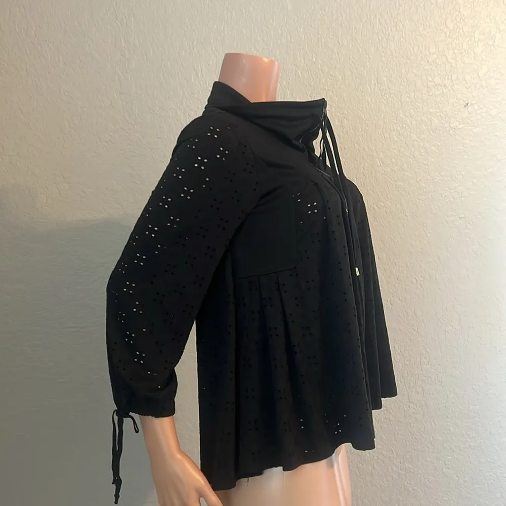 Cupio Short Sleeve Sweater Black See Through Open & Loose Knit SMALL NWT #104 - Image 4