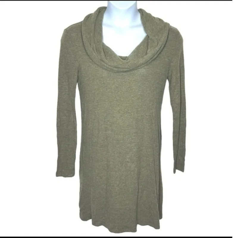 Joan Vass Olive Green Cowl Neck Off-Shoulder Sweater Dress M Midi Shift - Image 3