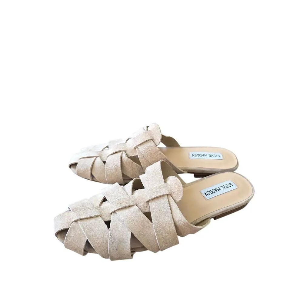 Steve Madden Fisherman Mules Leather Cream Size 9 Low Heel - Image 2