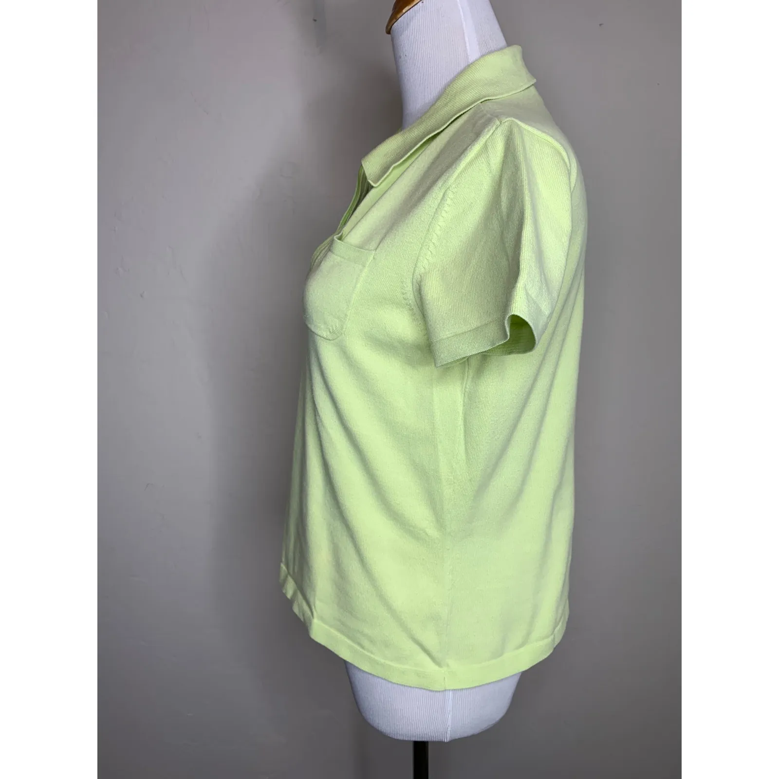 Vintage Talbots Pale Lime Green Sweater Polo Zip Sz Medium - Image 3