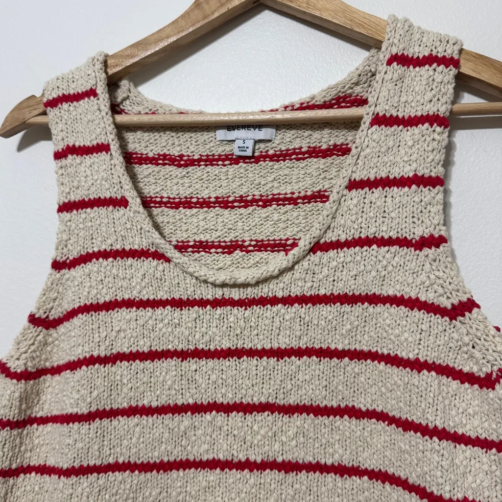 Evereve Marlowe Sweater Tank Size Small Knit Crochet Beach Oat Redstripe Top - Image 4