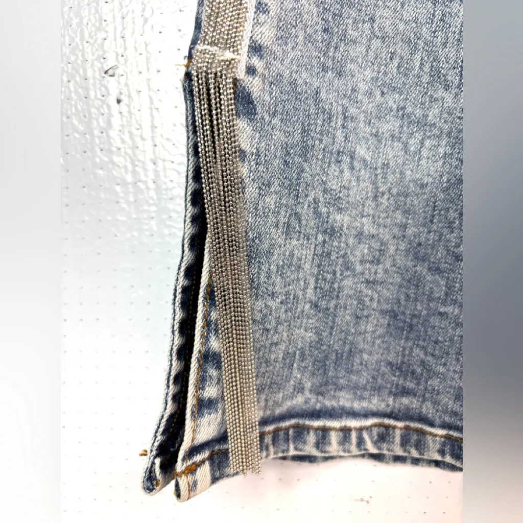 Grace in LA 27 Light Blue Distressed Boot Cut Jeans with Silver Strip Detail - Image 9