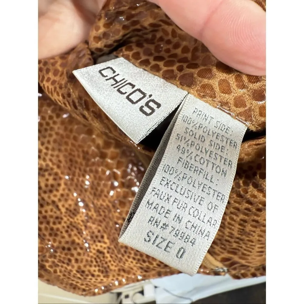 Chico’s reversible faux fur snake print brown puffer vest size 0/small NWOT - Image 6