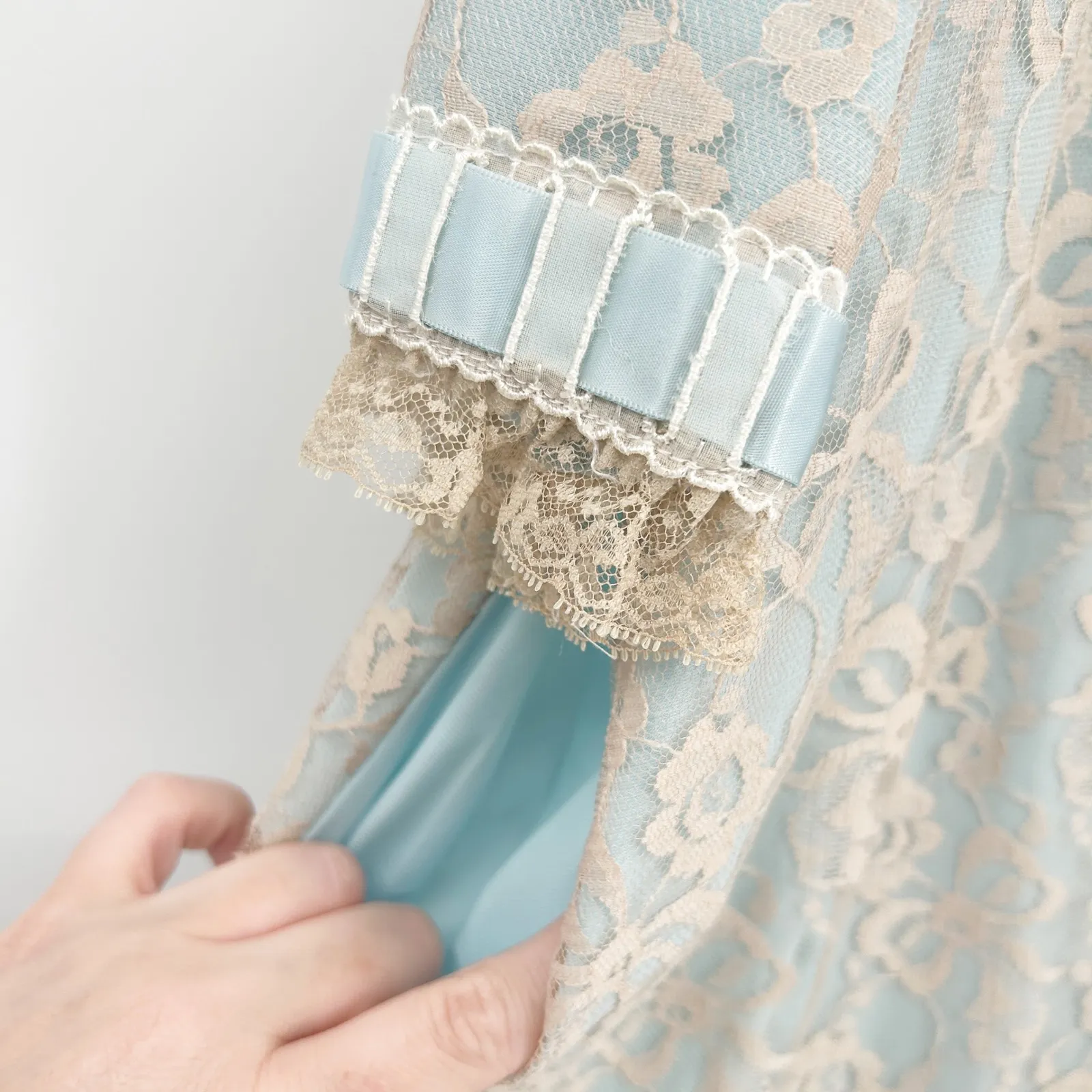 ODETTE BARSA Womens Vintage Coquette Blue Lace Bow Robe Duster Gown House Dress Size M - Image 10