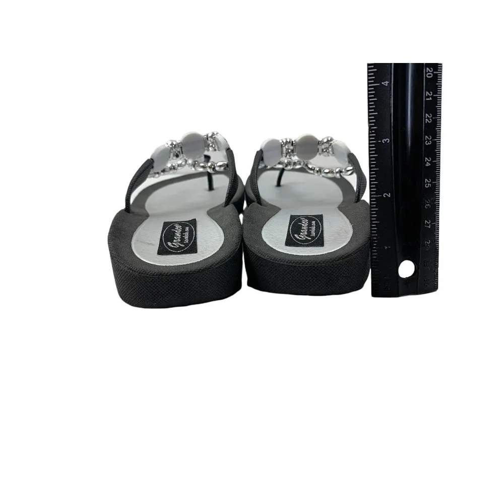 Granco Women's Beaded Thong Sandals Black Size 8 - Image 5